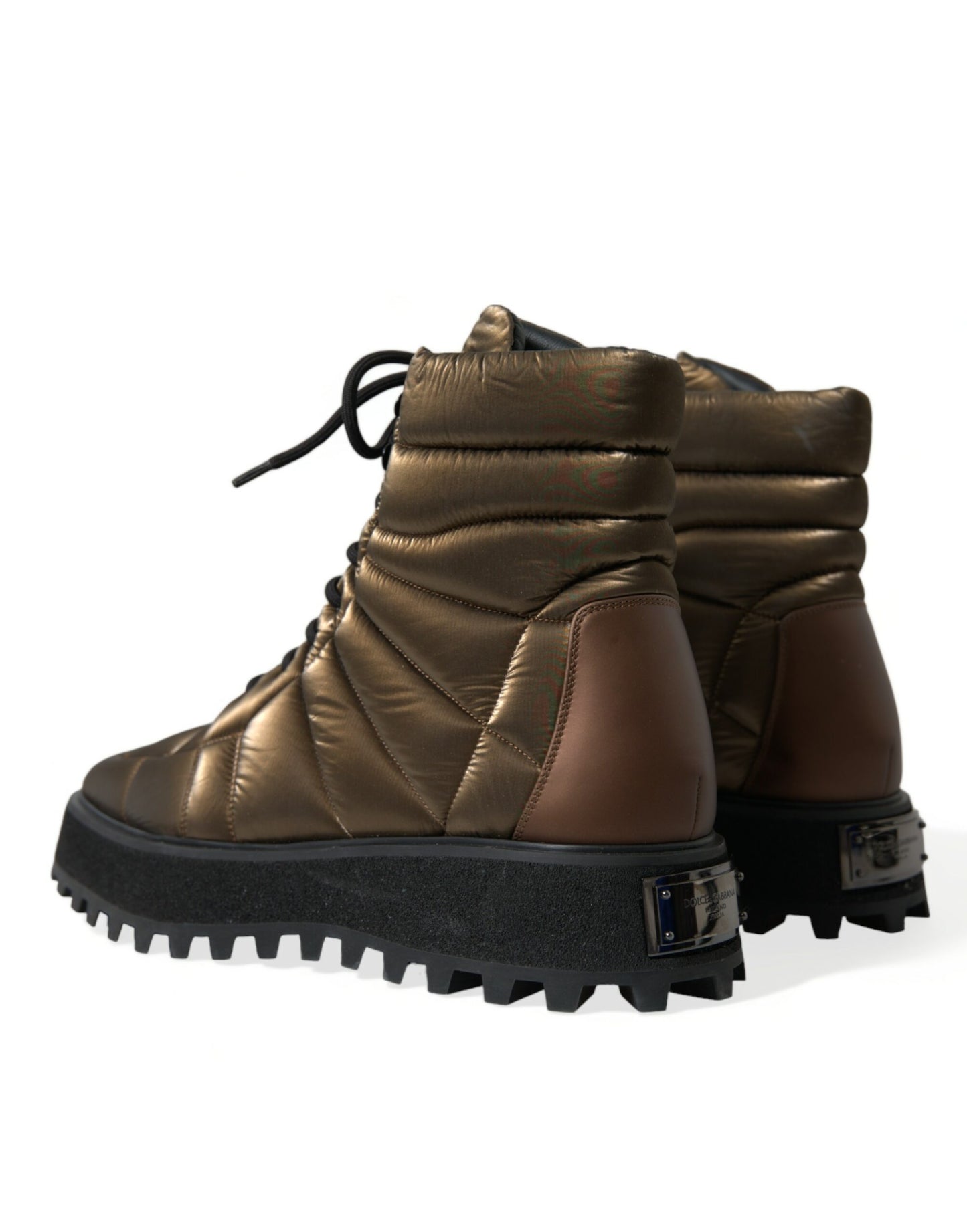 Dolce & Gabbana Gepolsterte Plateaustiefel in Bronze mit DG-Logo-Platte