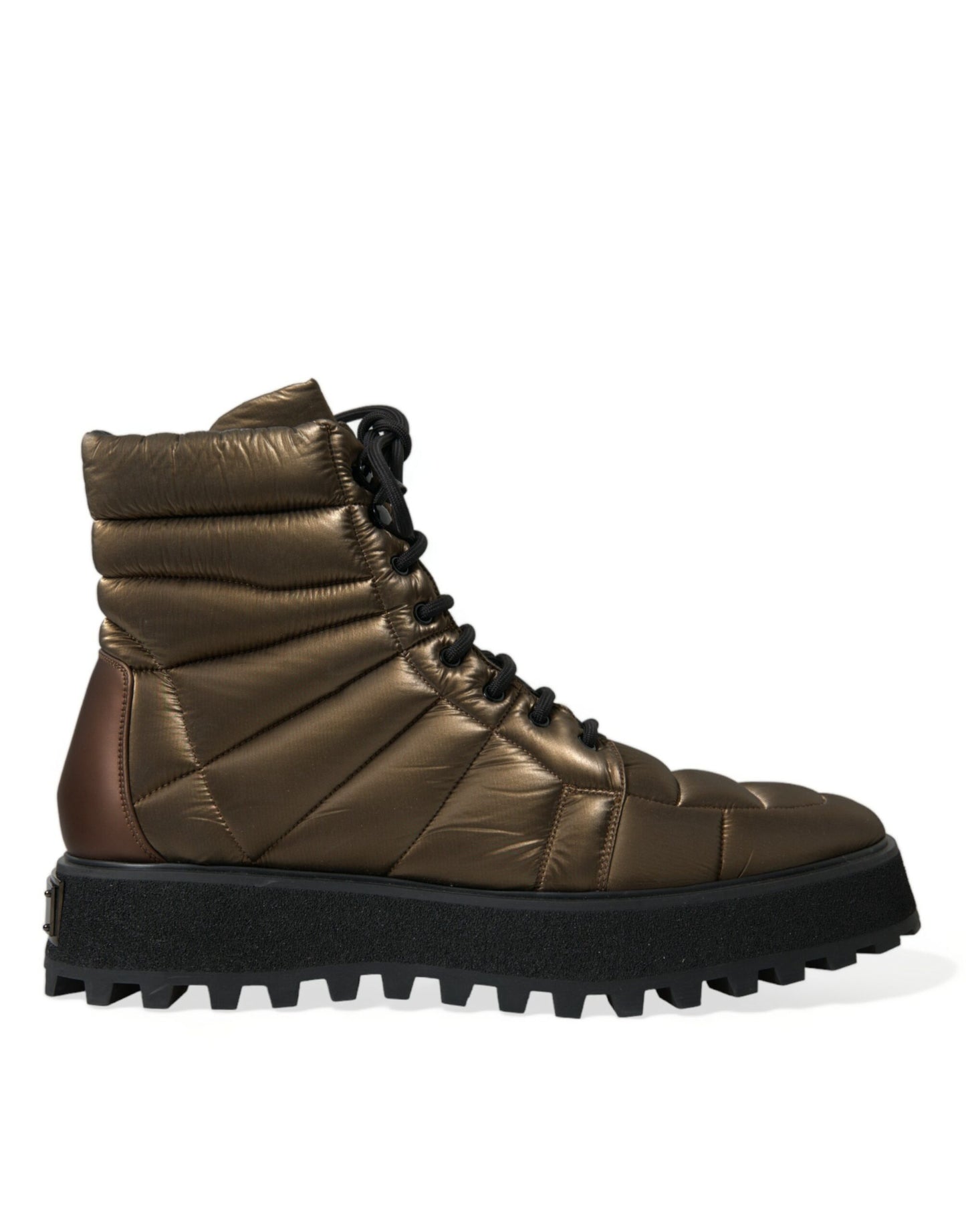 Dolce & Gabbana Gepolsterte Plateaustiefel in Bronze mit DG-Logo-Platte