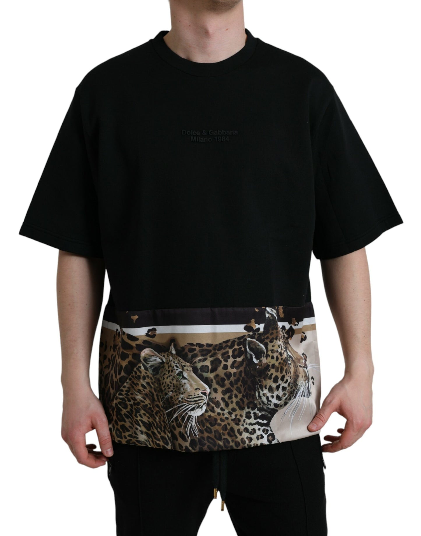 Dolce &amp; Gabbana Elegant round neck T-shirt with leopard print