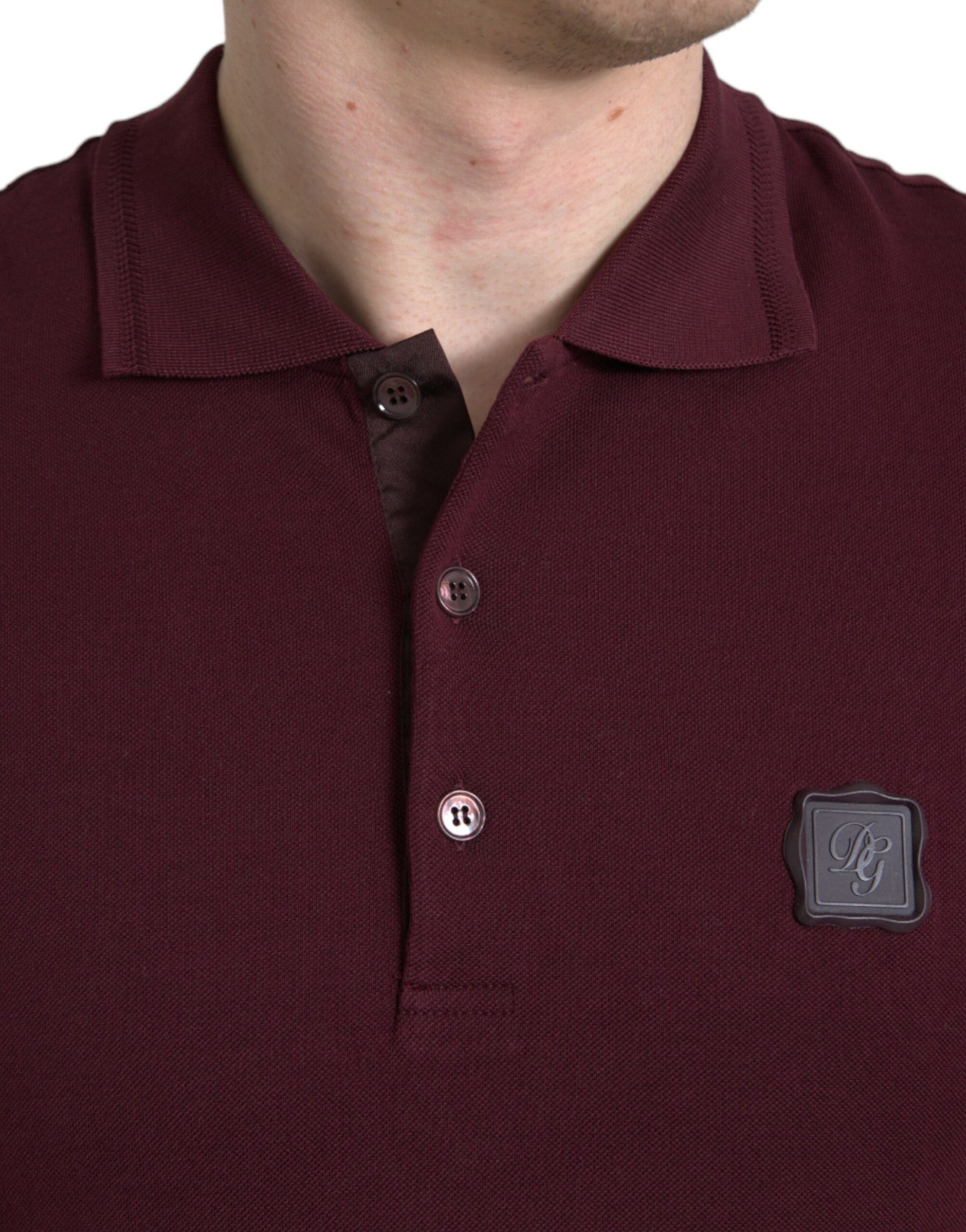 Dolce &amp; Gabbana Elegant maroon cotton blend polo tee