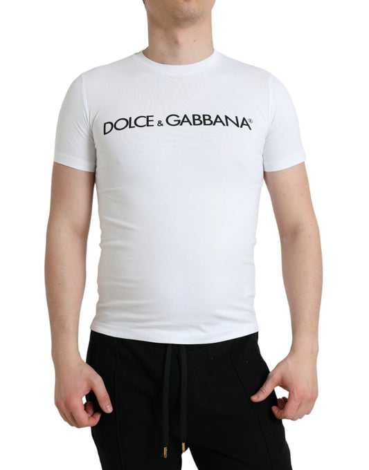 Dolce &amp; Gabbana Elegant White Logo Crew Neck T-Shirt