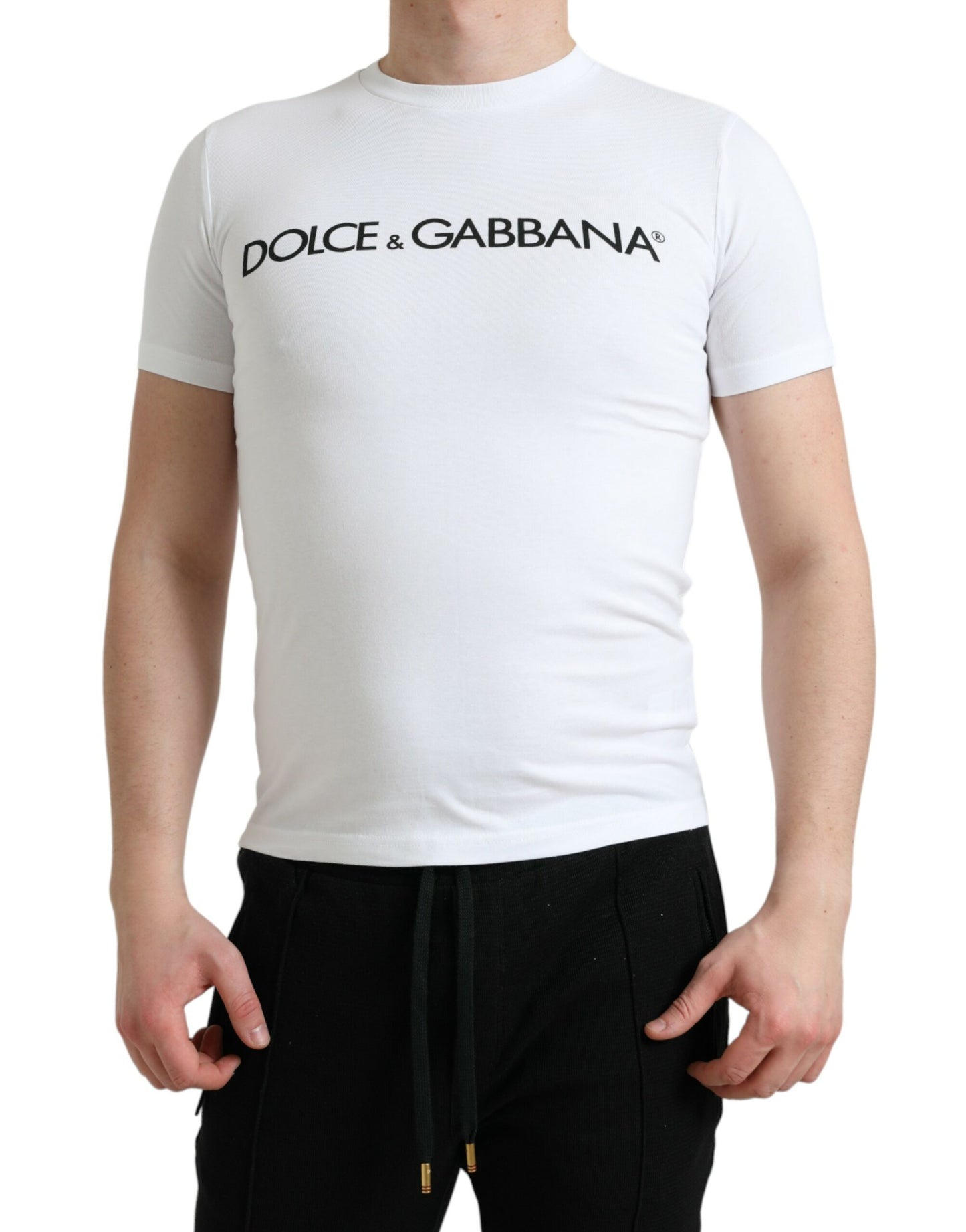 Dolce &amp; Gabbana Elegant White Logo Crew Neck T-Shirt