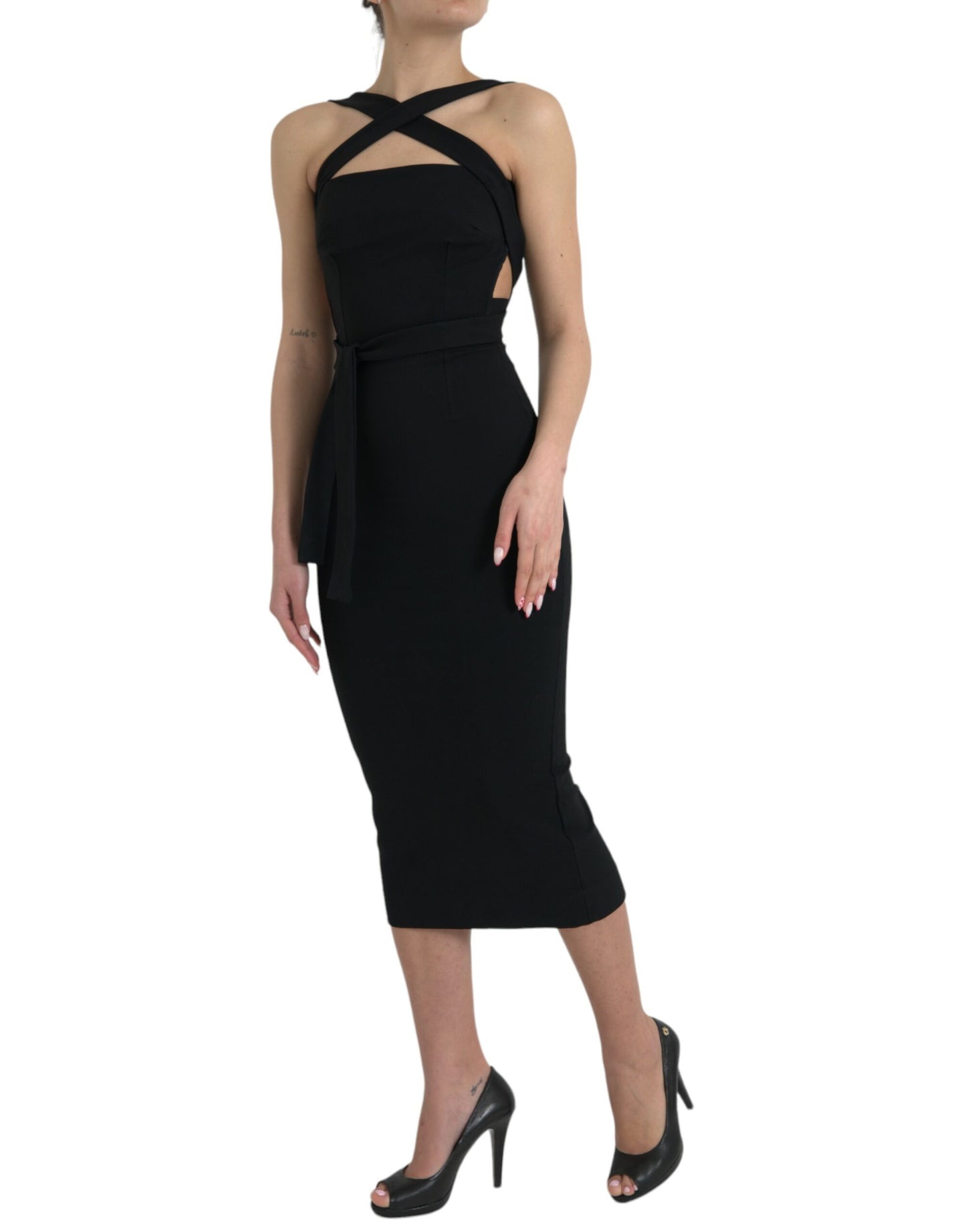 Dolce &amp; Gabbana Elegant Black Sheath Dress Midi-mekko