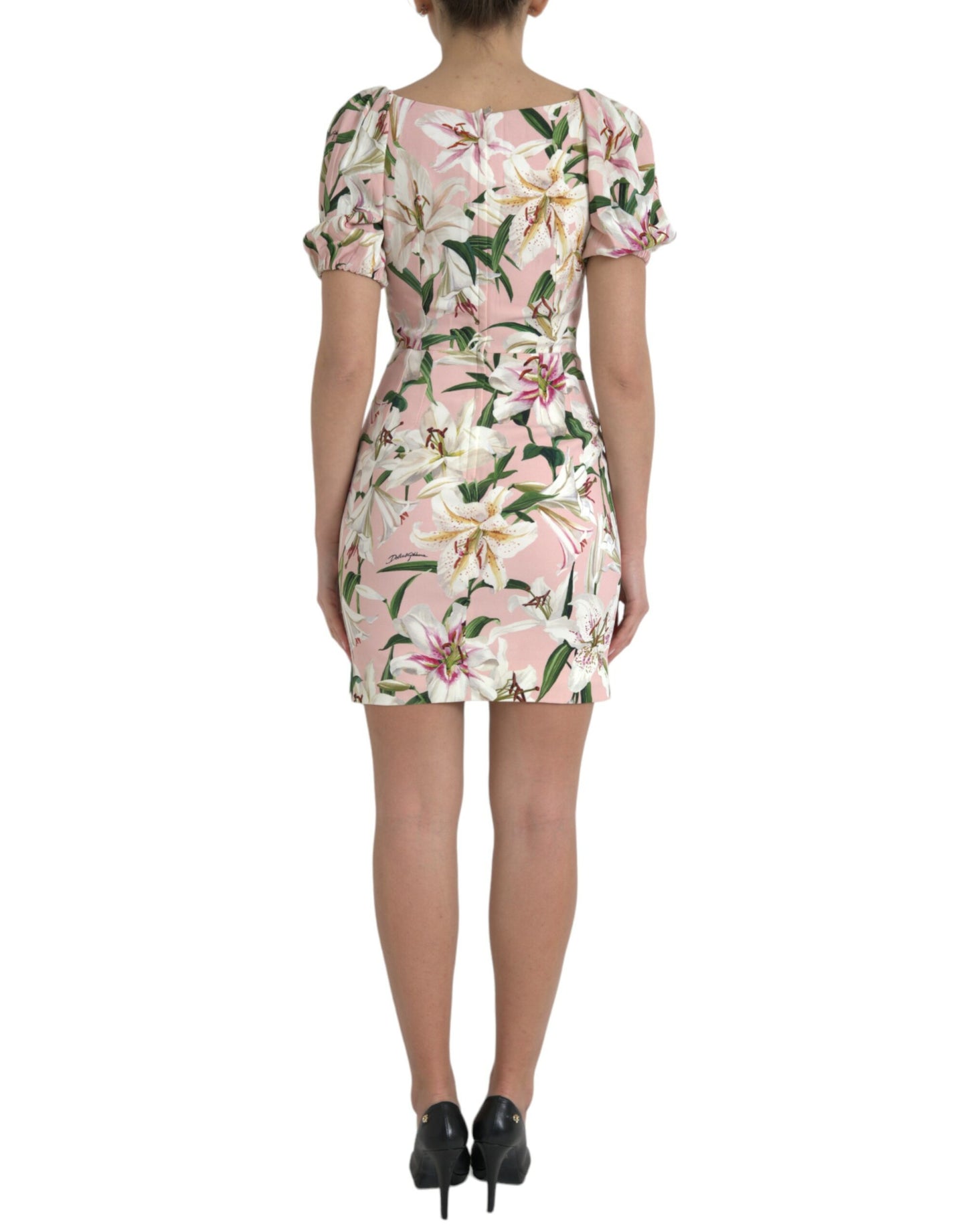 Dolce & Gabbana Elegantes rosa Etuikleid mit Lilienmuster