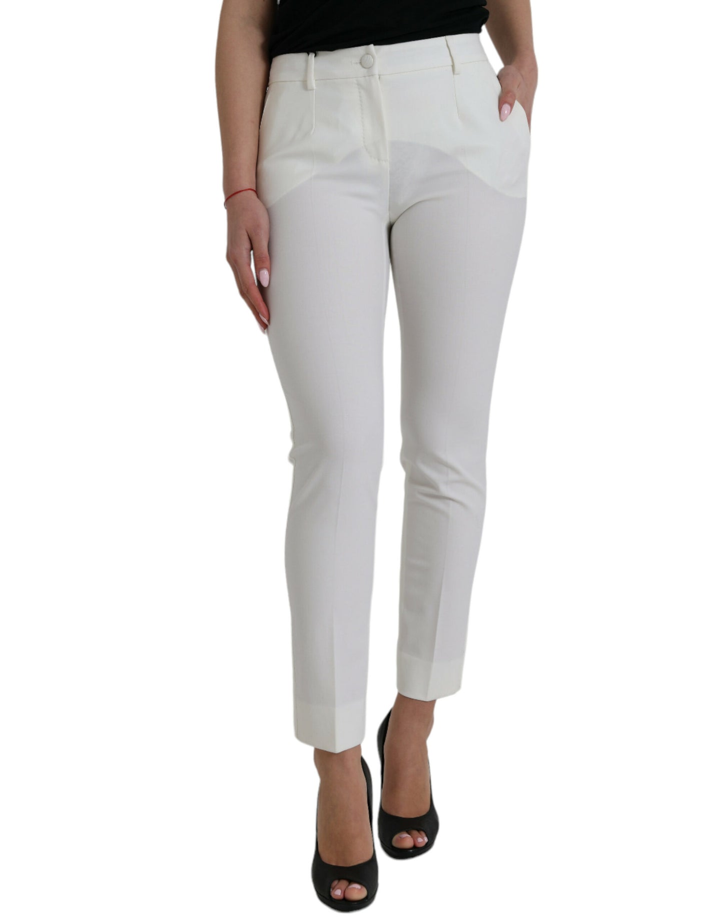 Dolce &amp; Gabbana Elegant white tapered trousers with mid-waist