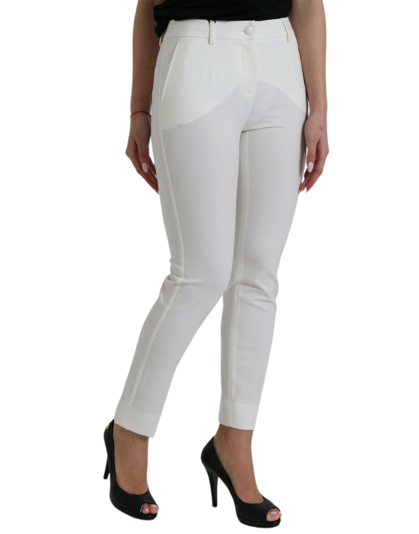 Dolce &amp; Gabbana Elegant white tapered trousers with mid-waist