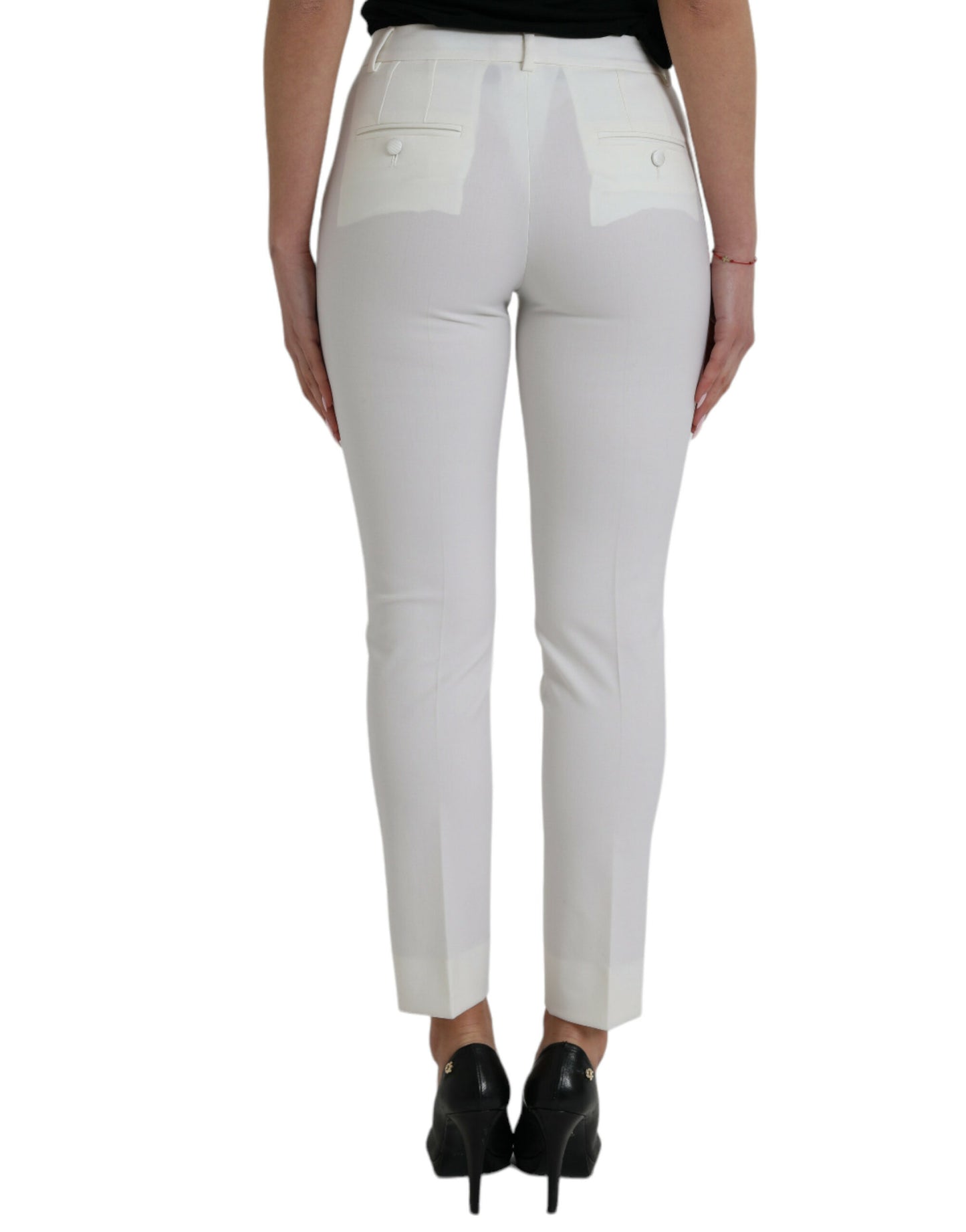 Dolce &amp; Gabbana Elegant white tapered trousers with mid-waist