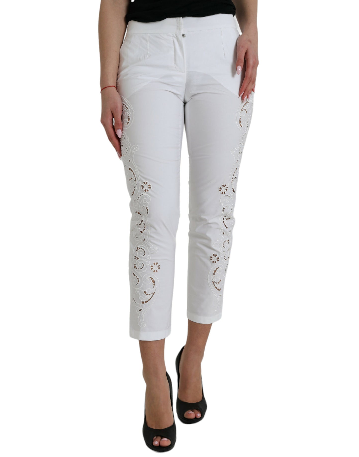 Dolce &amp; Gabbana Elegant white tapered trousers with mid-waist