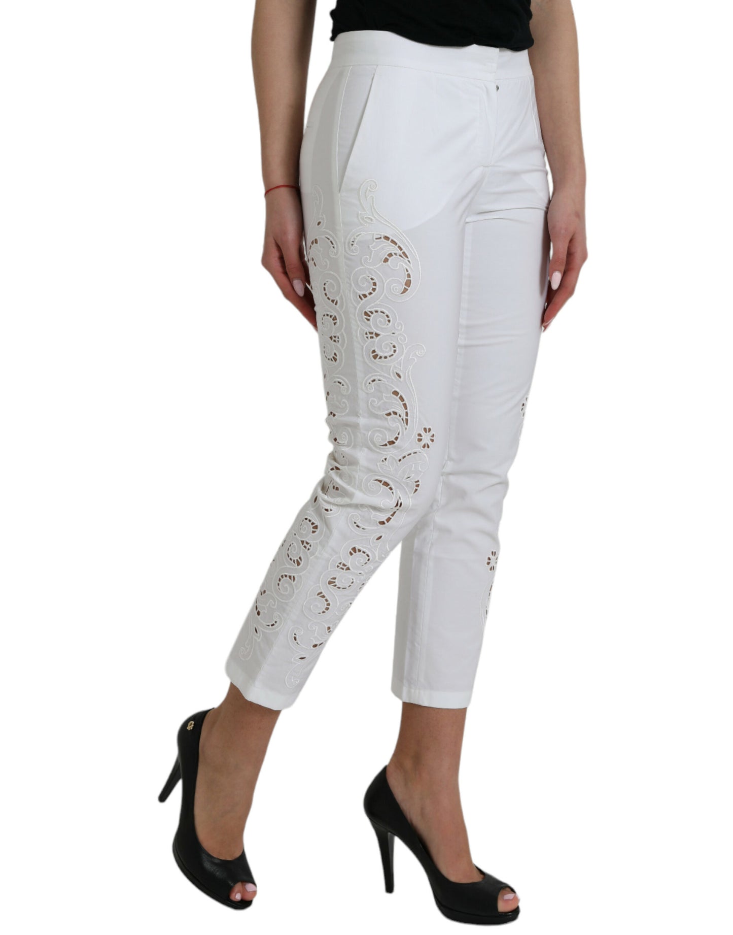 Dolce &amp; Gabbana Elegant white tapered trousers with mid-waist