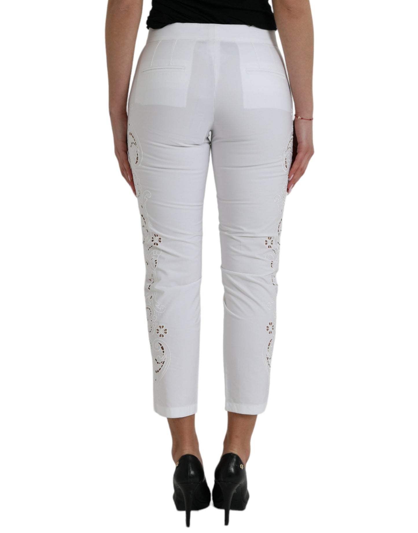 Dolce &amp; Gabbana Elegant white tapered trousers with mid-waist