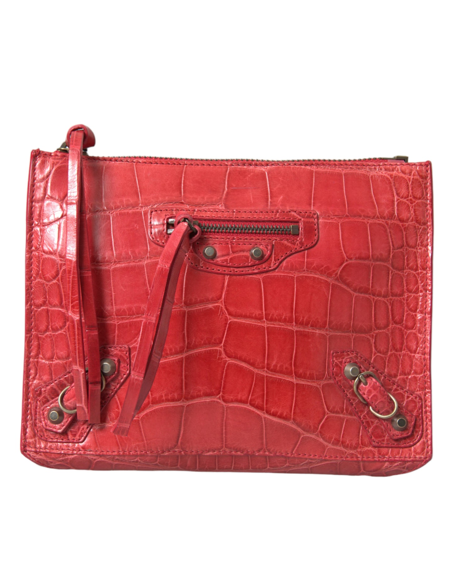 Balenciaga Exotische rote Alligatorleder Clutch