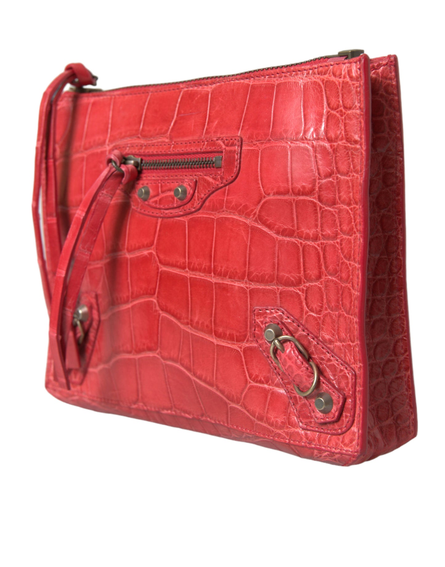 Balenciaga Exotische rote Alligatorleder Clutch