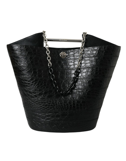 Balenciaga Elegant Maxi Bucket Bag in black crocodile leather