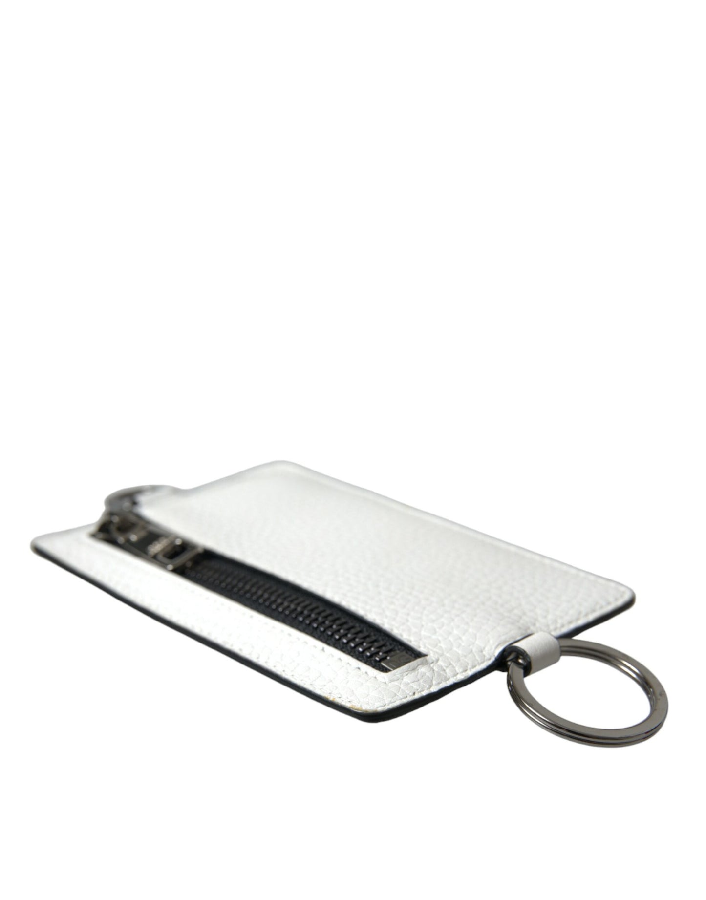 Dolce &amp; Gabbana White Calfskin Lanyard Logo Card Holder Wallet