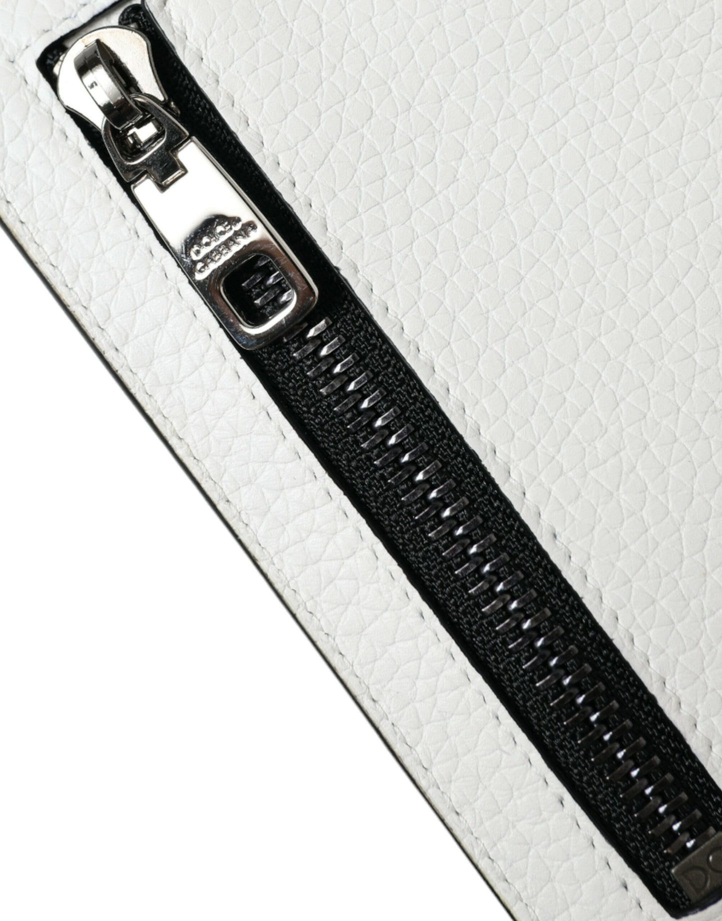 Dolce &amp; Gabbana White Calfskin Lanyard Logo Card Holder Wallet