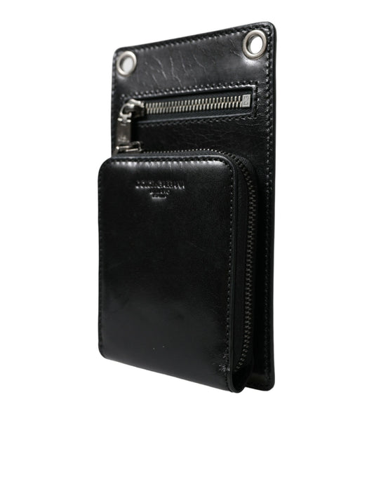 Dolce &amp; Gabbana Wallet Black Horse Nahkainen vetoketjulogo Cross Body Phone Slot