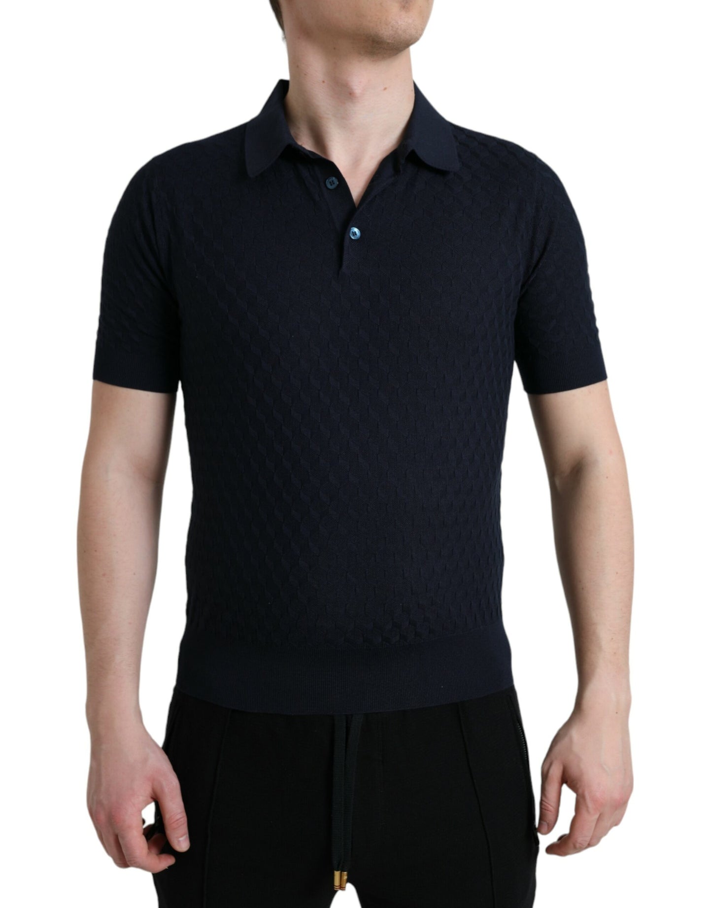 Dolce &amp; Gabbana Dark Blue Polo T-Shirt with Collar and Short Sleeves