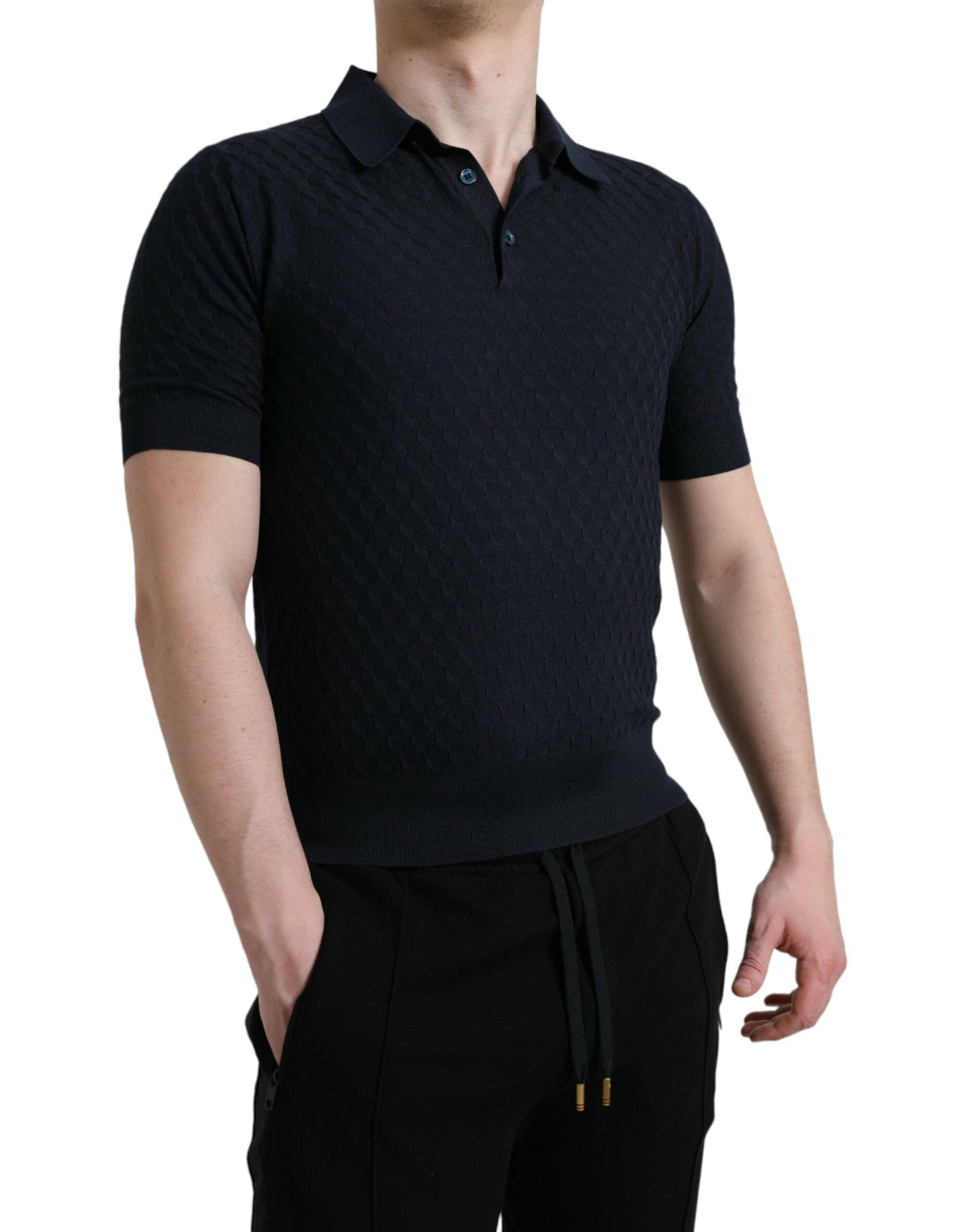 Dolce &amp; Gabbana Dark Blue Polo T-Shirt with Collar and Short Sleeves