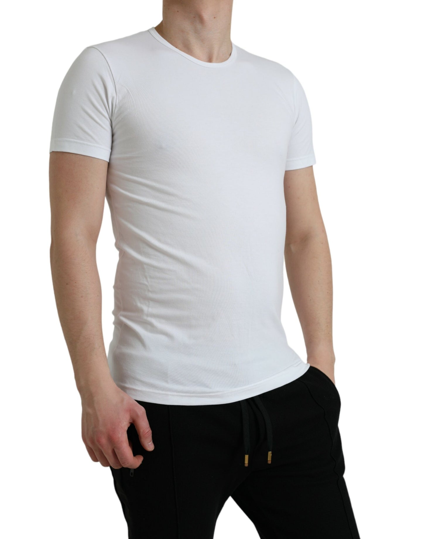 Dolce &amp; Gabbana White Cotton Crew Neck T-paita Alusvaatteet