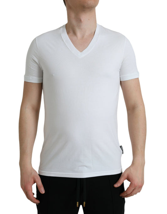 Dolce &amp; Gabbana White Cotton V-Neck Short Sleeve T-Shirt for Underwear