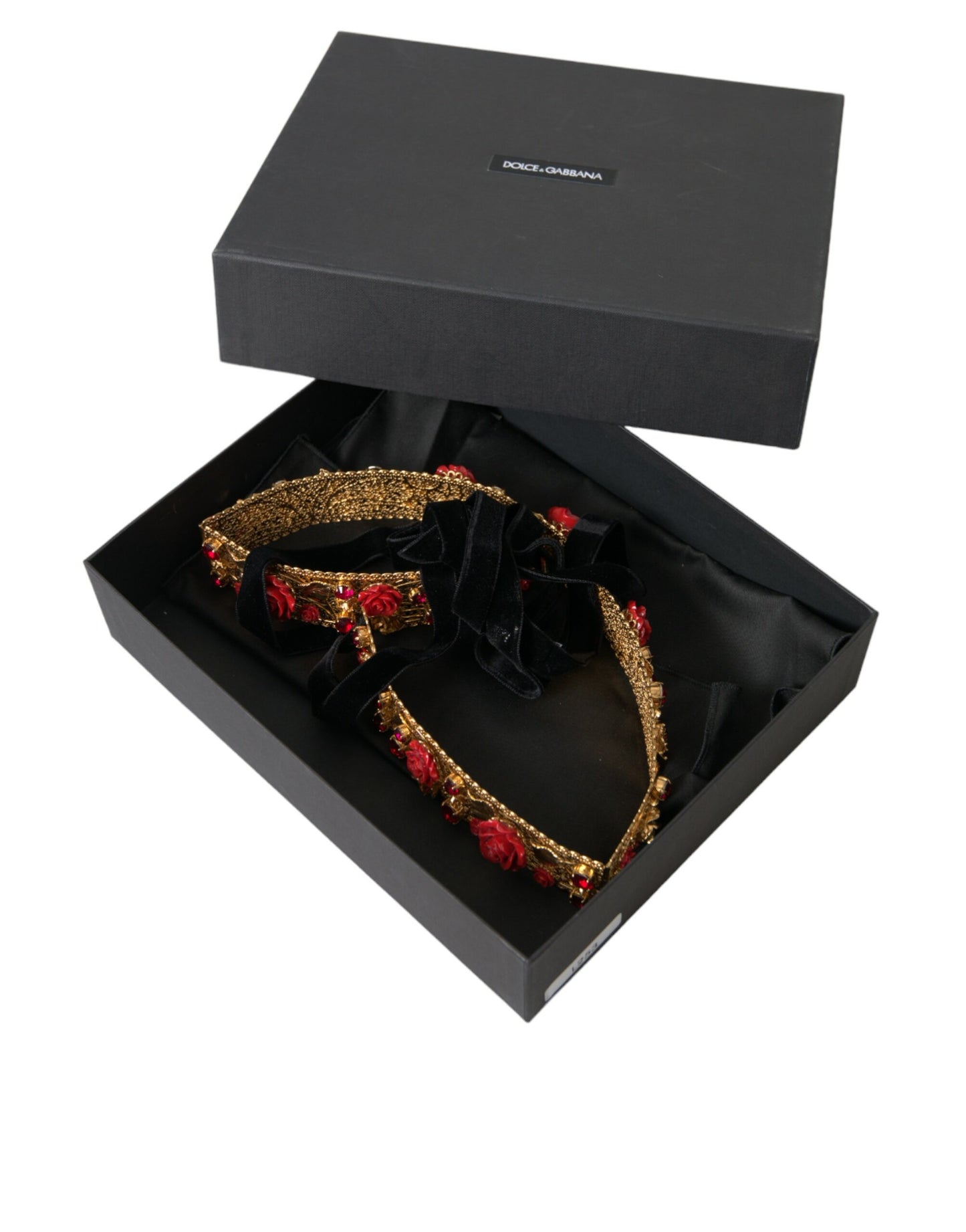 Dolce &amp; Gabbana Gold Brass Red Roses Crystal Jewel Waist Belt