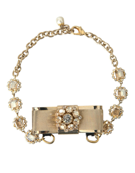 Dolce & Gabbana Gold Messing Klar Kristall Bogen Kette Choker Halskette