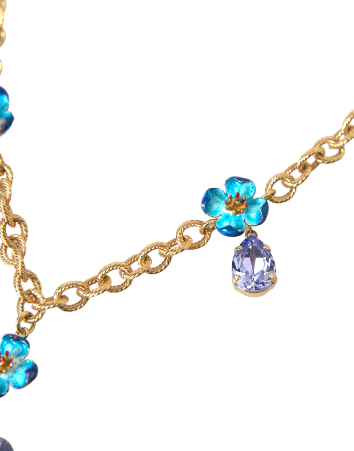 Dolce & Gabbana Gold Messing Kette Crystal Floral Anhänger Charm Halskette