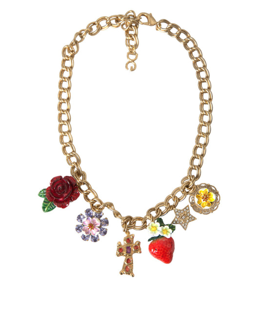 Dolce & Gabbana Goldkette Rose Kreuz Strawberry Star Anhänger Halskette