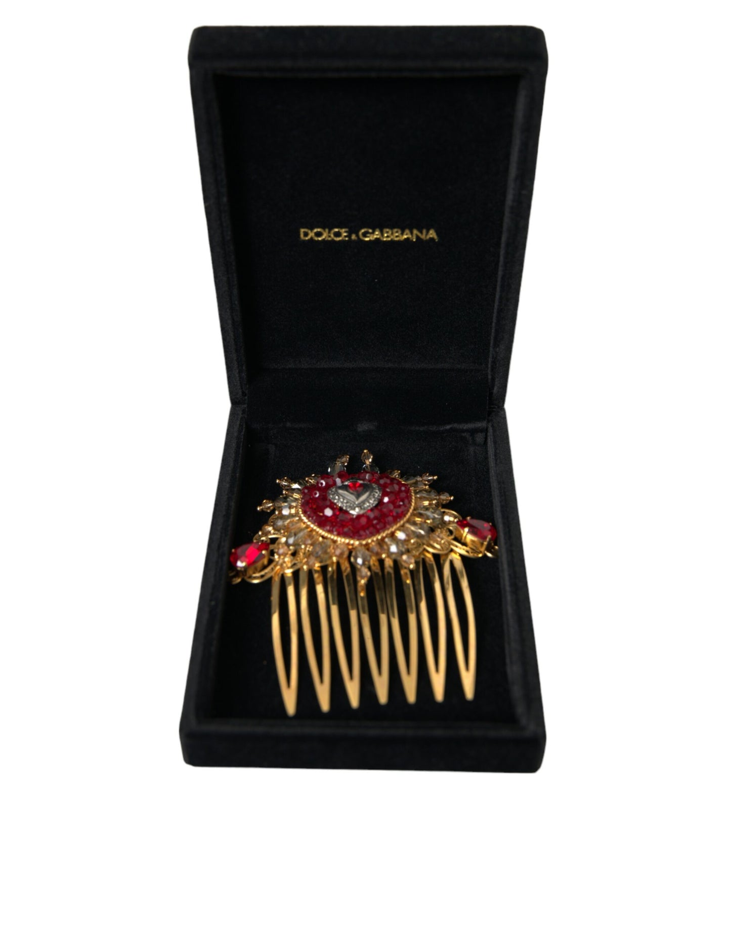 Dolce &amp; Gabbana Gold Brass Crystal Heart Naisten hiuskampa