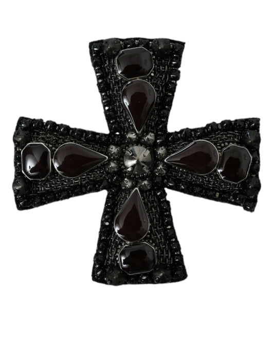 Dolce & Gabbana Schwarze, mit Kristallen verzierte Kreuz-Pin-Brosche