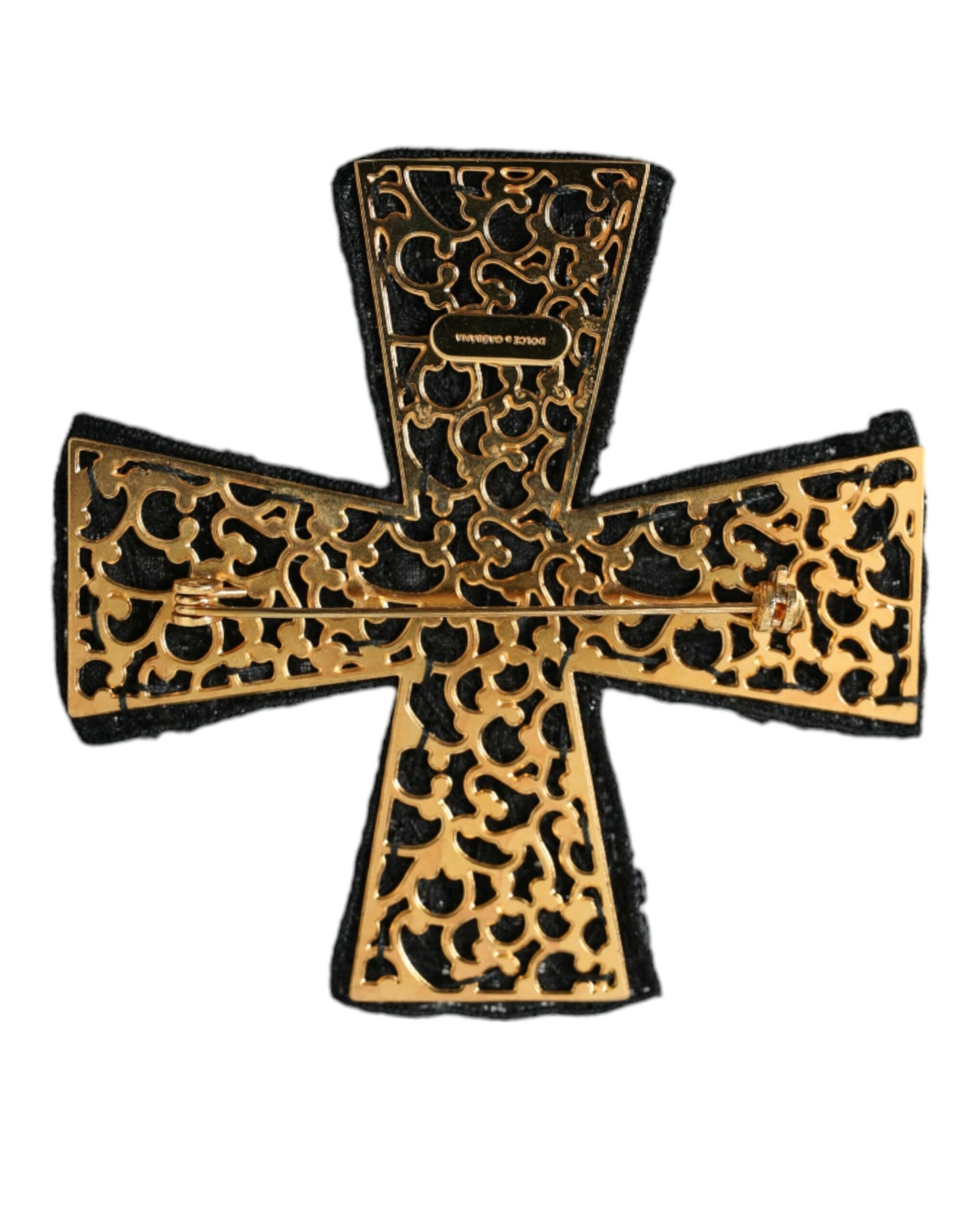 Dolce &amp; Gabbana Black Crystal Ebellished Cross Pin rintaneula