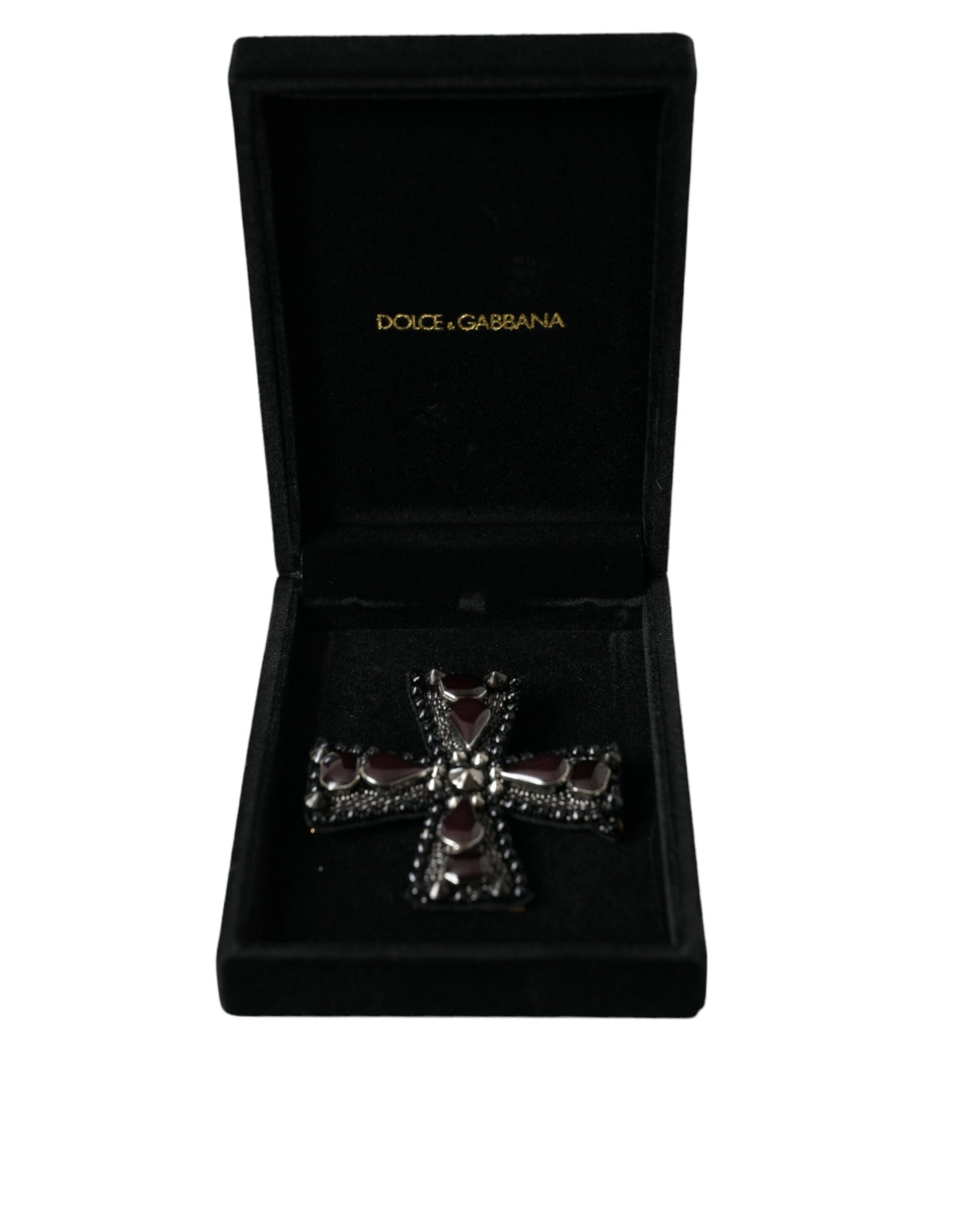 Dolce &amp; Gabbana Black Crystal Ebellished Cross Pin rintaneula