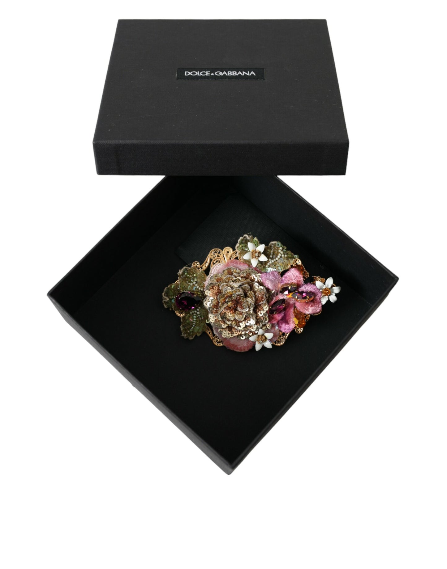 Dolce & Gabbana Gold Messing Floral Kristall Pailletten Haarspange