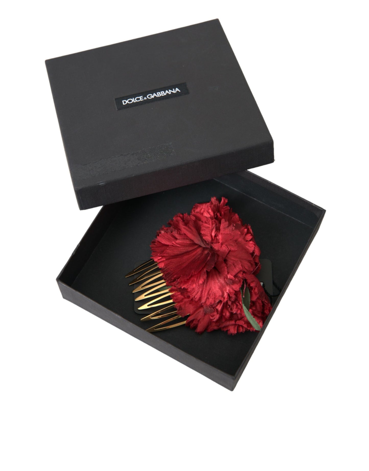 Dolce & Gabbana Rote Seide Floral Gold Messing Frauen Haarkamm