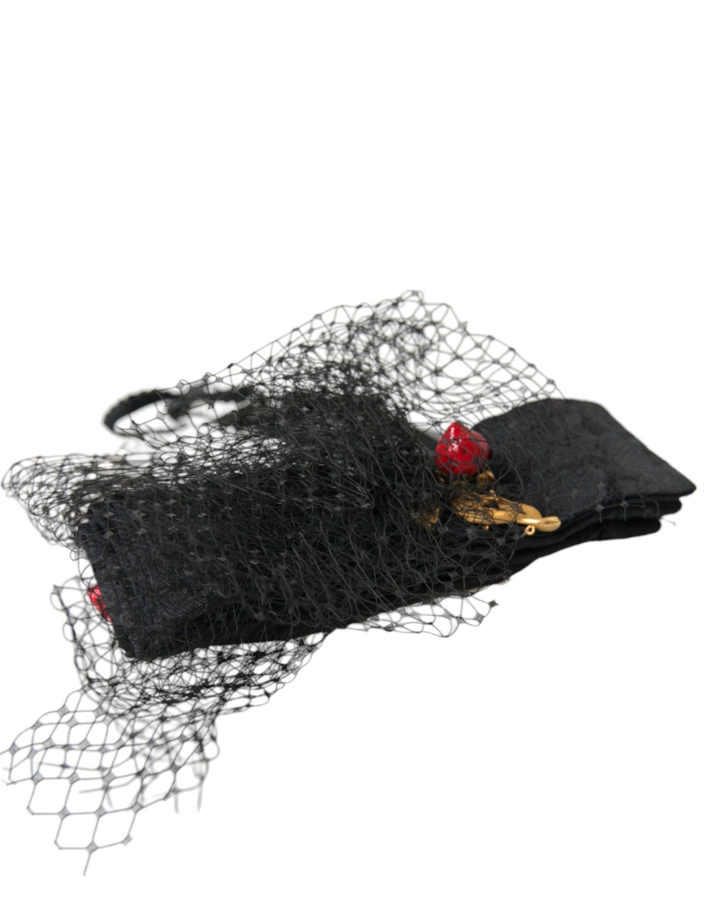 Dolce & Gabbana Schwarze Erdbeere Sizilien Crystal Mesh Net Stirnband Diadem