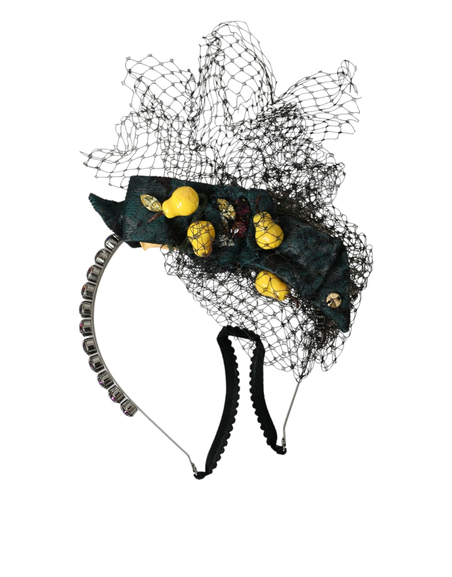 Dolce & Gabbana Schwarze Zitronen Sizilien Lila Kristallnetz Stirnband Diadem