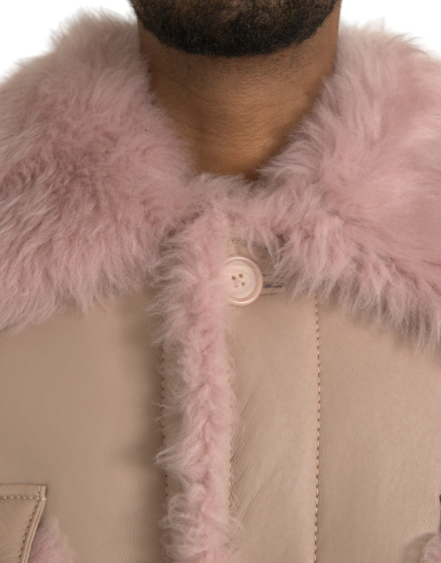 Dolce & Gabbana Beige Rosa Lammleder Shearling Mantel Jacke