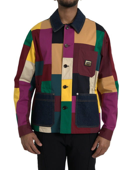 Dolce &amp; Gabbana Multicolor Patchwork Cotton Jacket with Collar