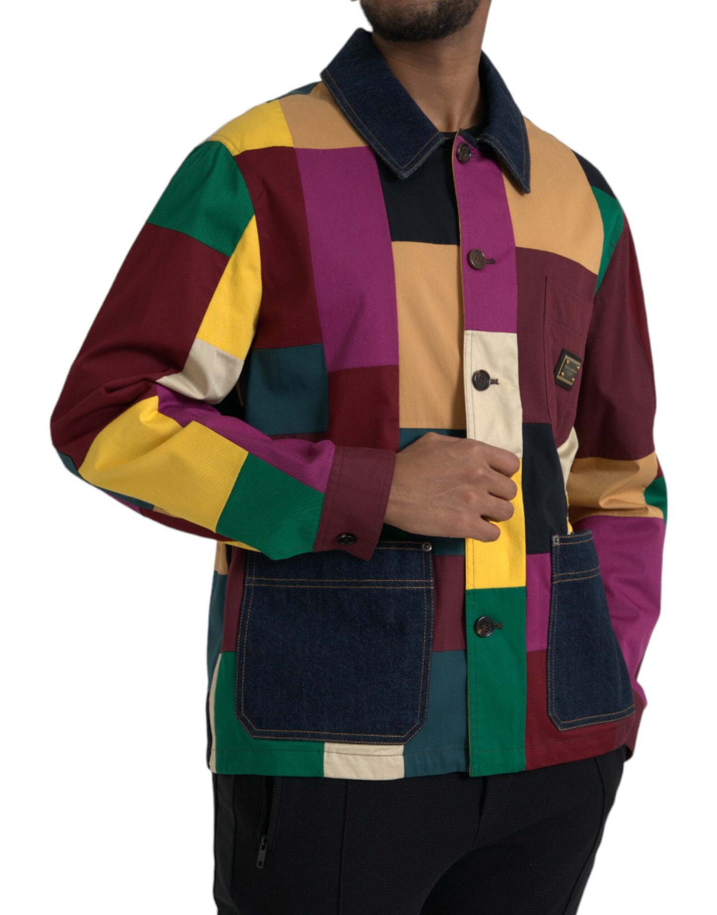 Dolce & Gabbana Multicolor Patchwork-Baumwolljacke mit Kragen