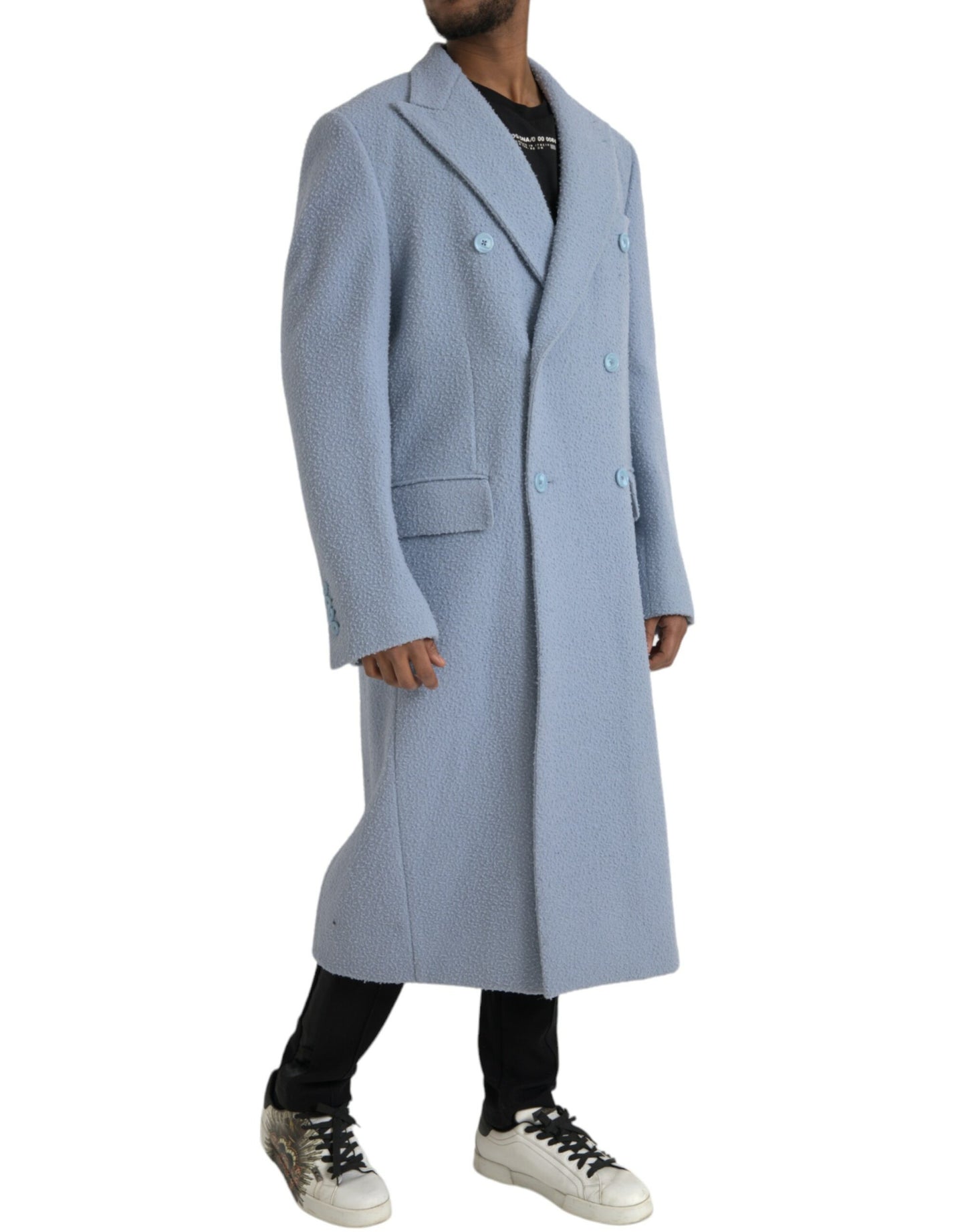 Dolce & Gabbana Blauer doppelreihiger langer Trenchcoat Jacke