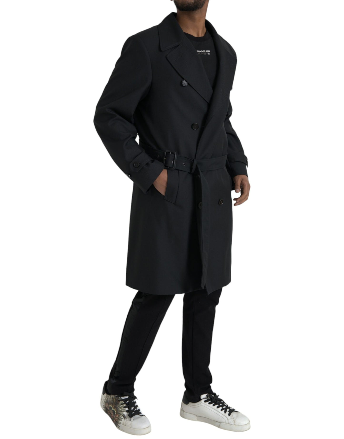 Dolce & Gabbana Schwarzer doppelreihiger Trenchcoat Jacke