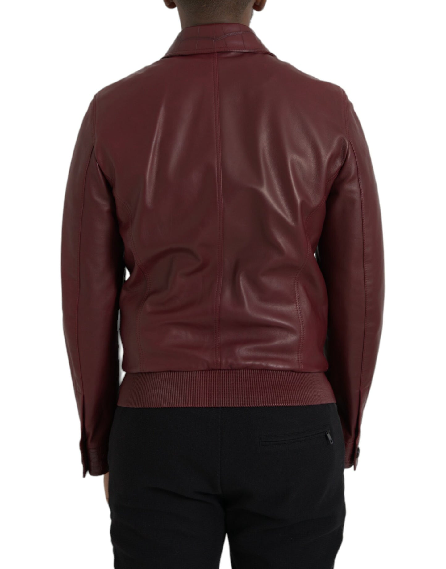 Dolce & Gabbana Maroon Exotisches Leder Zip Biker Mantel Jacke