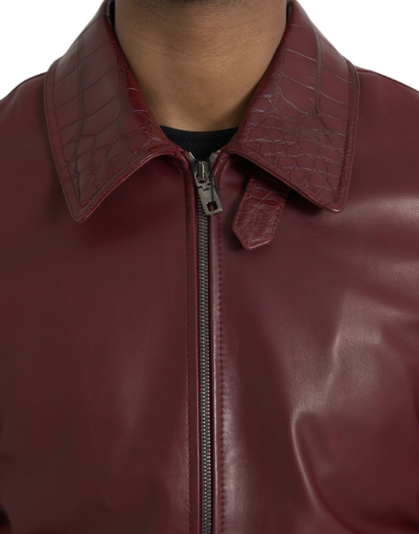 Dolce & Gabbana Maroon Exotisches Leder Zip Biker Mantel Jacke