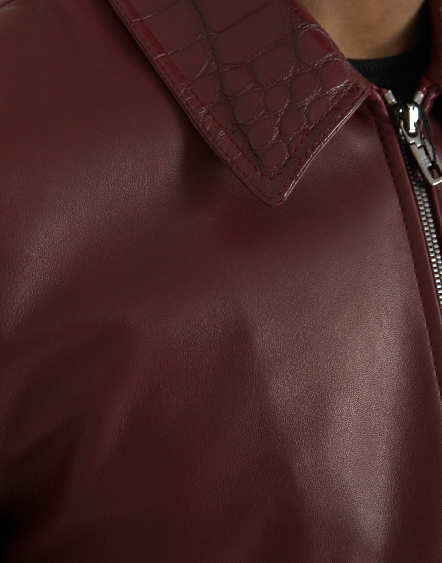 Dolce & Gabbana Maroon Exotisches Leder Zip Biker Mantel Jacke