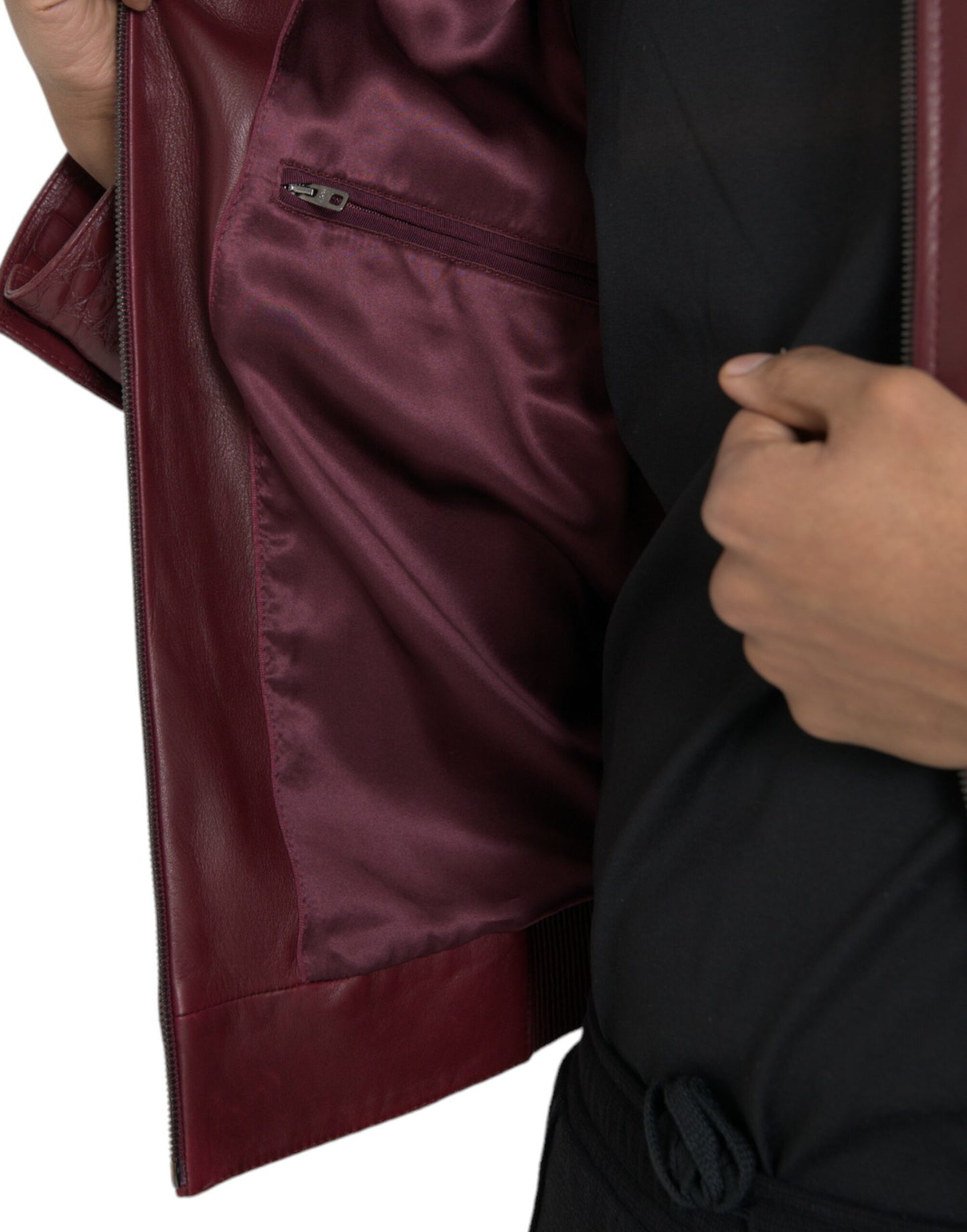 Dolce & Gabbana Maroon Exotisches Leder Zip Biker Mantel Jacke