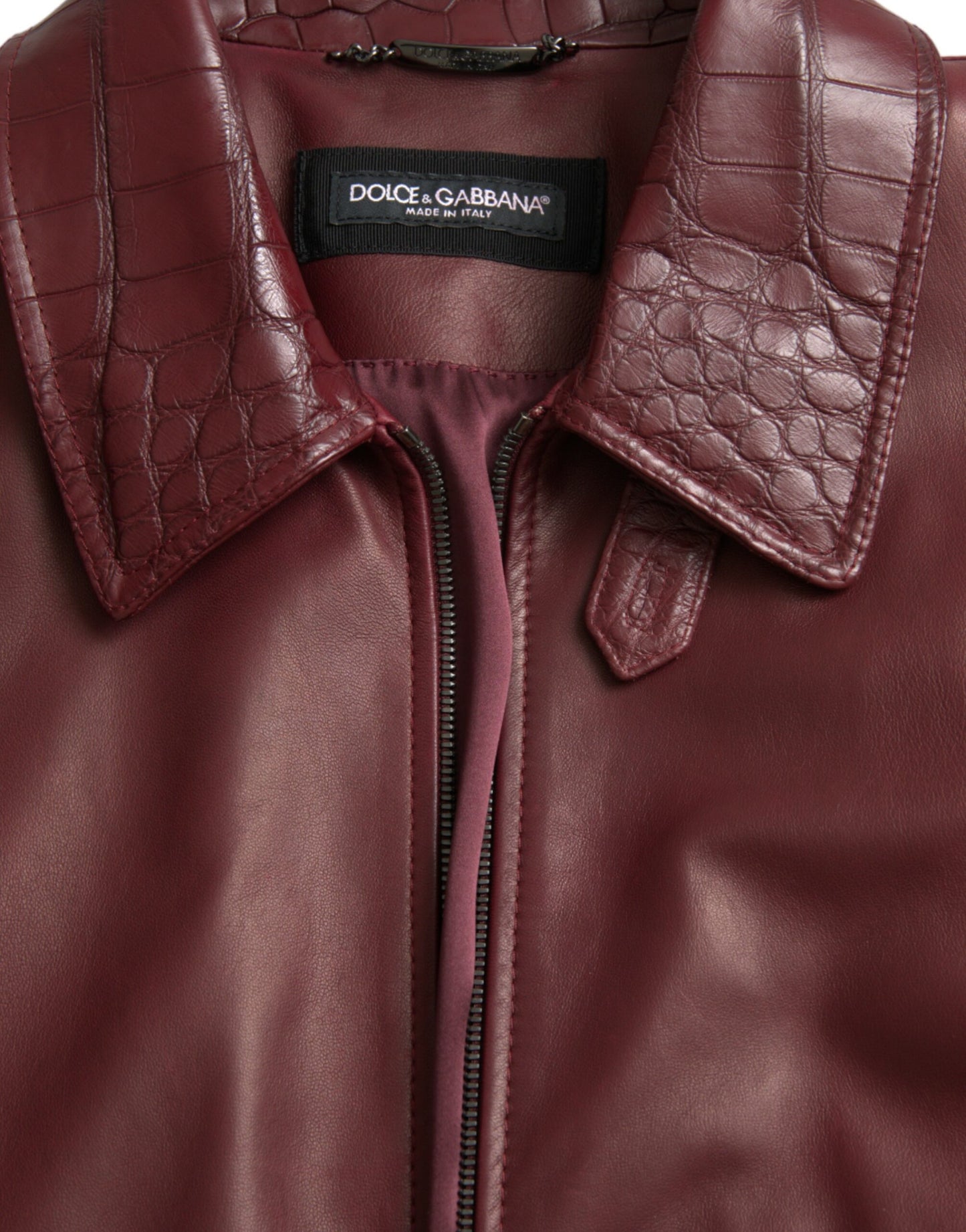 Dolce & Gabbana Maroon Exotisches Leder Zip Biker Mantel Jacke