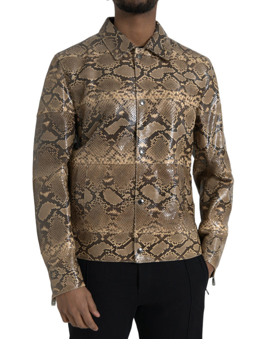 Dolce &amp; Gabbana Beige Exotic Leather Biker Blouson -takki