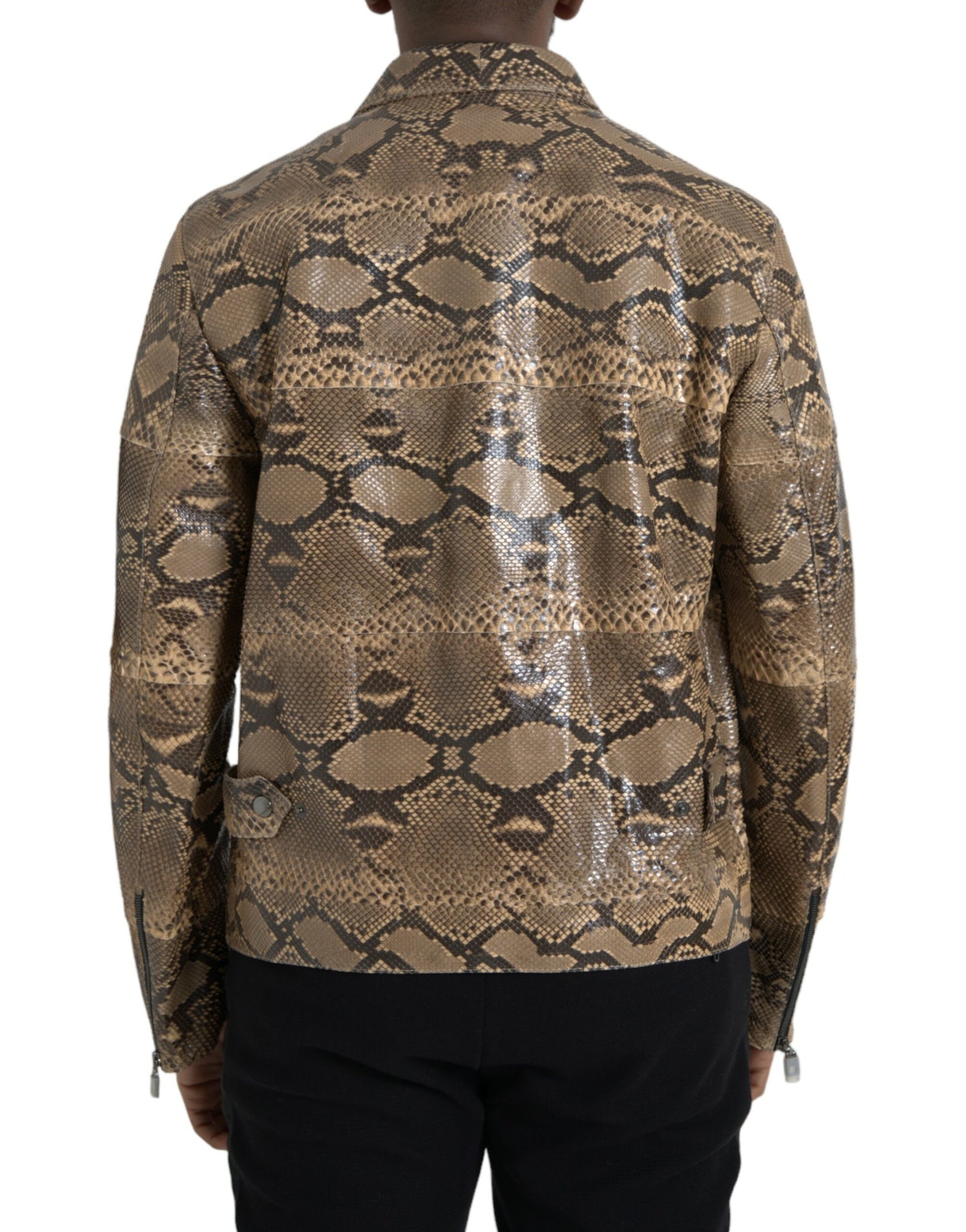 Dolce & Gabbana Beige Exotische Biker-Blouson-Jacke aus Leder