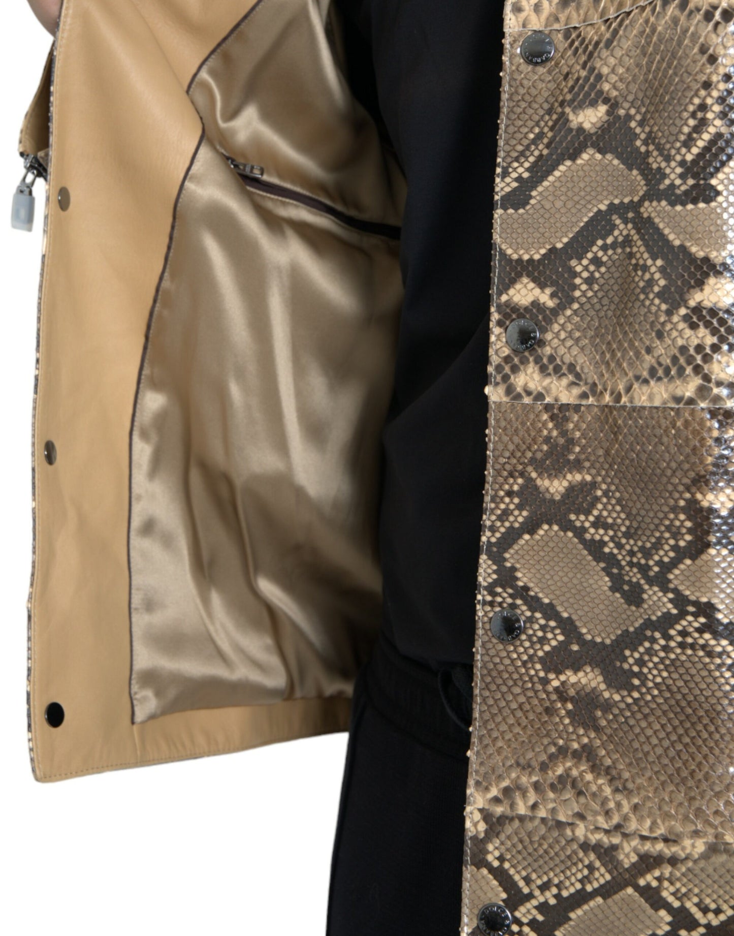 Dolce & Gabbana Beige Exotische Biker-Blouson-Jacke aus Leder