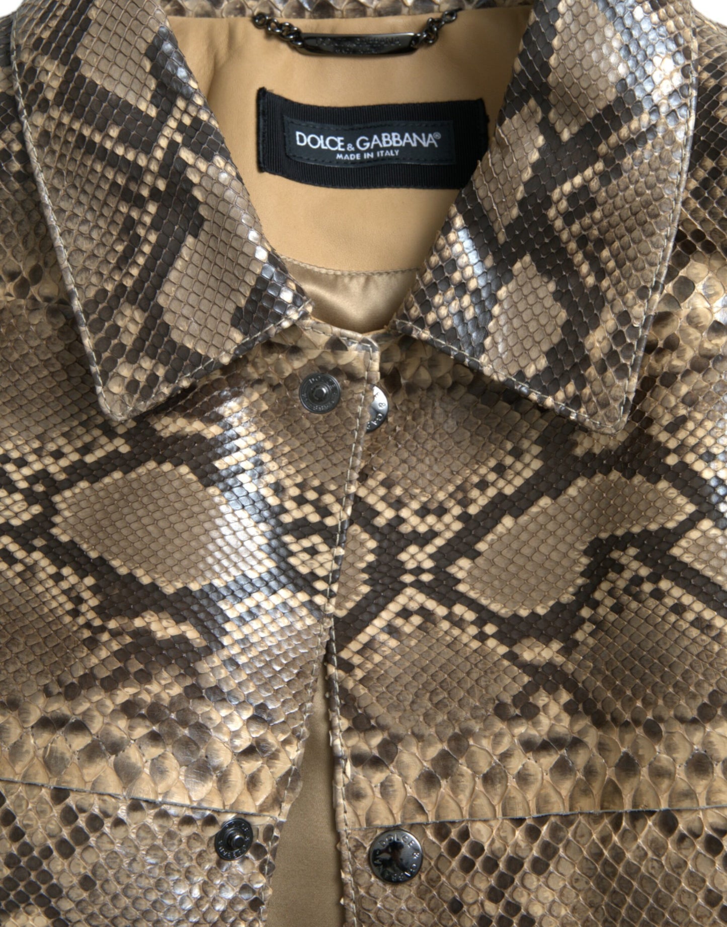 Dolce & Gabbana Beige Exotische Biker-Blouson-Jacke aus Leder